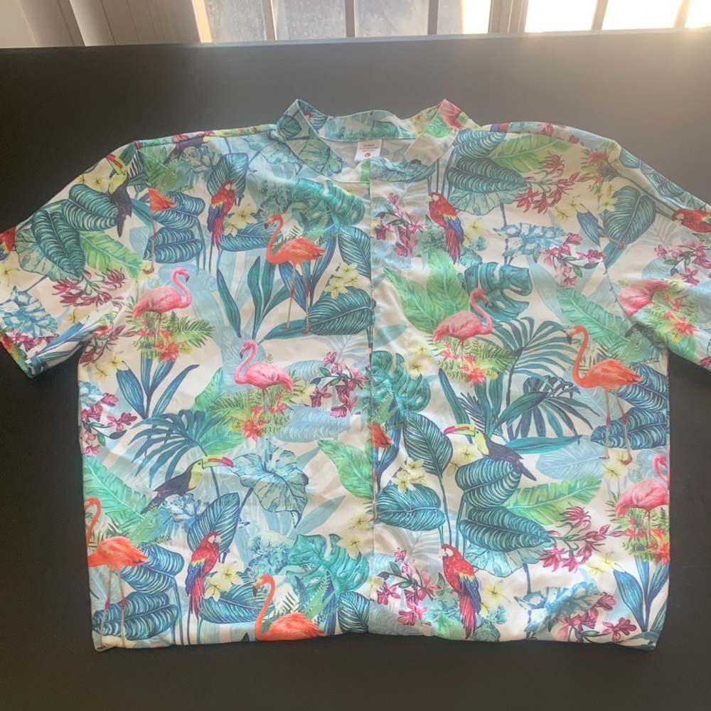 Tropical Flamingo Print Short-Sleeve Romper - White Multi